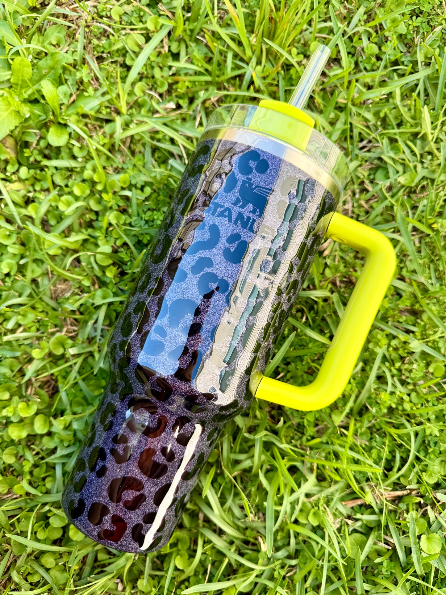 40oz Stanley Black Holographic Leopard and Neon
