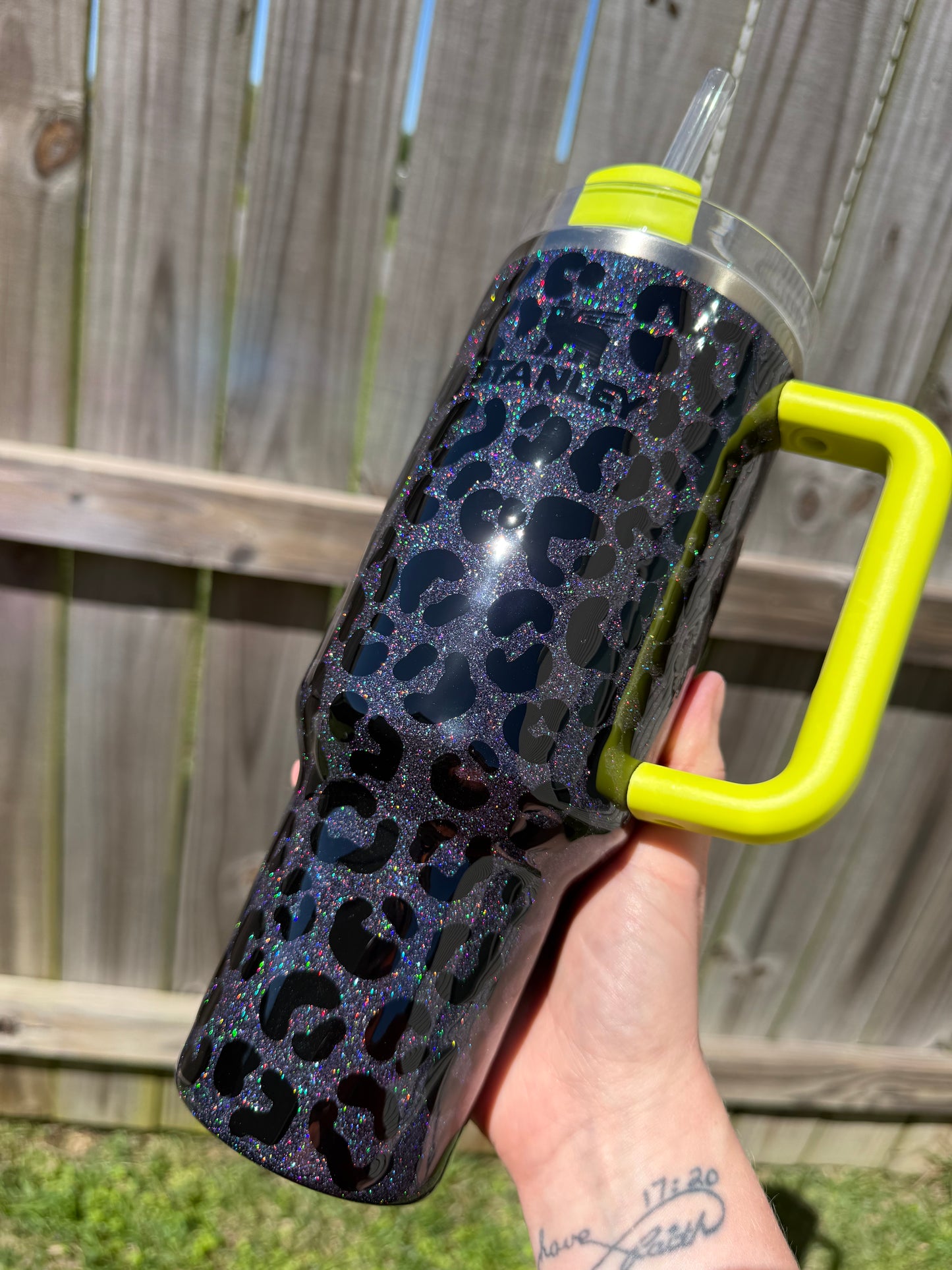 40oz Stanley Black Holographic Leopard and Neon
