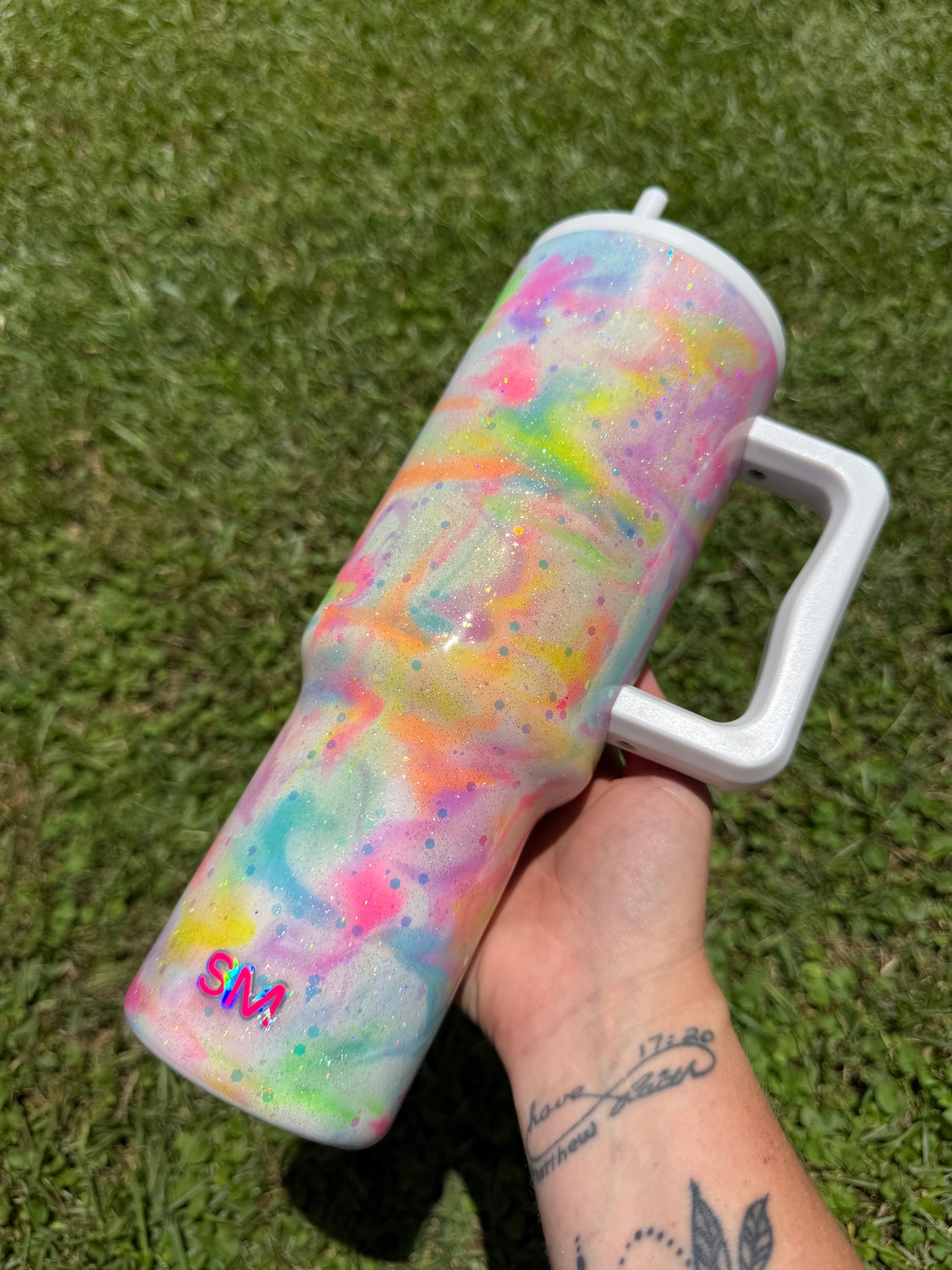 Glow In the Dark Rainbow Swirl Glitter Tumbler