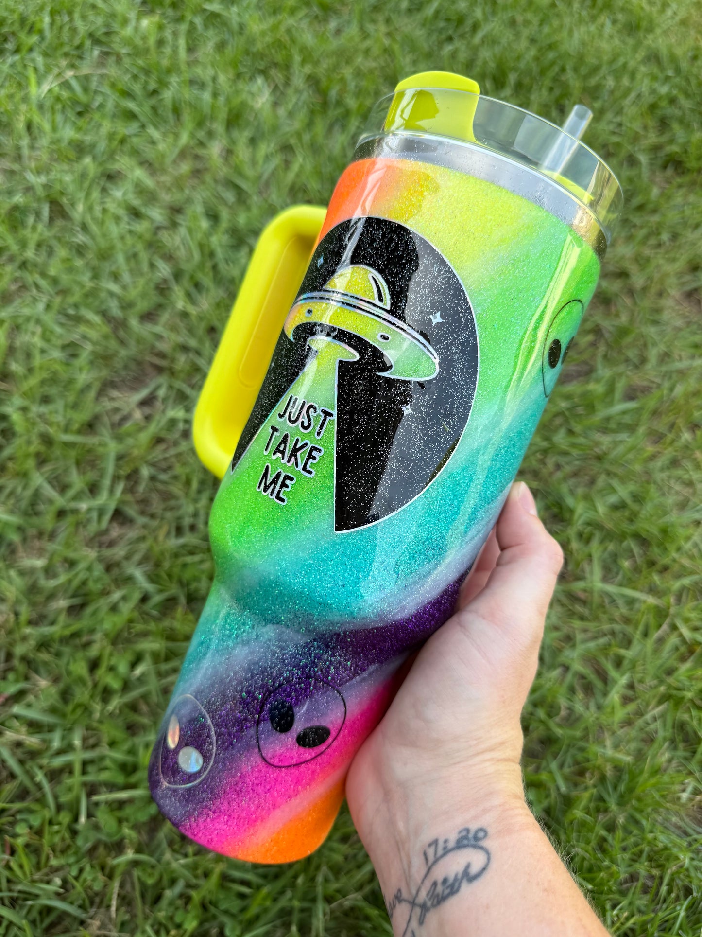 Rainbow Aliens Glitter Tumbler