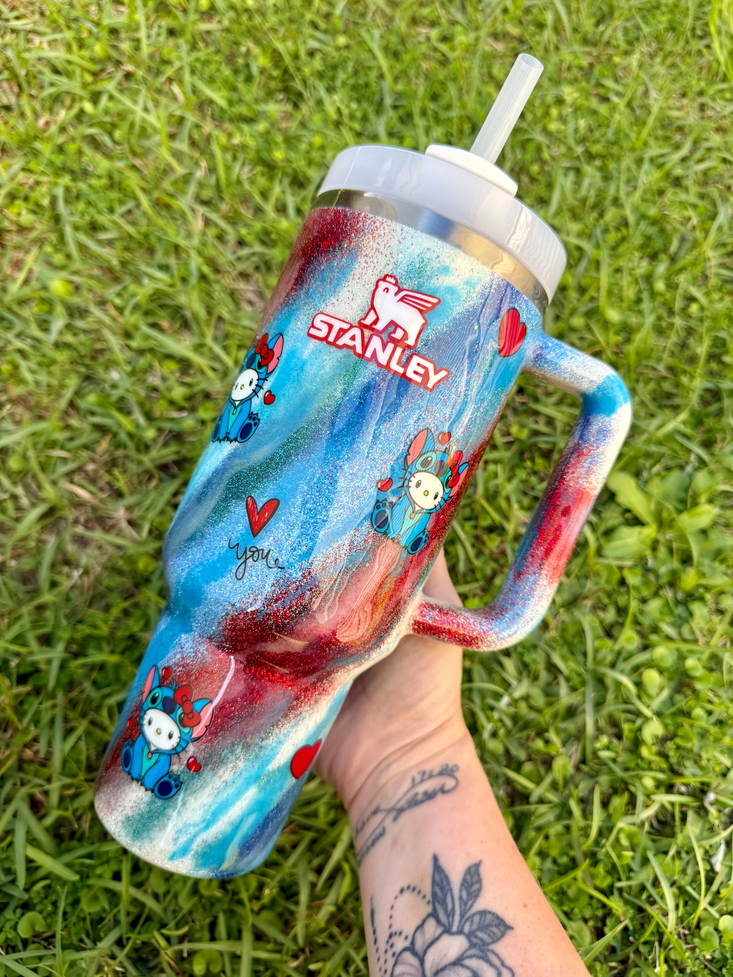 Stitch HK swirl Glitter Tumbler