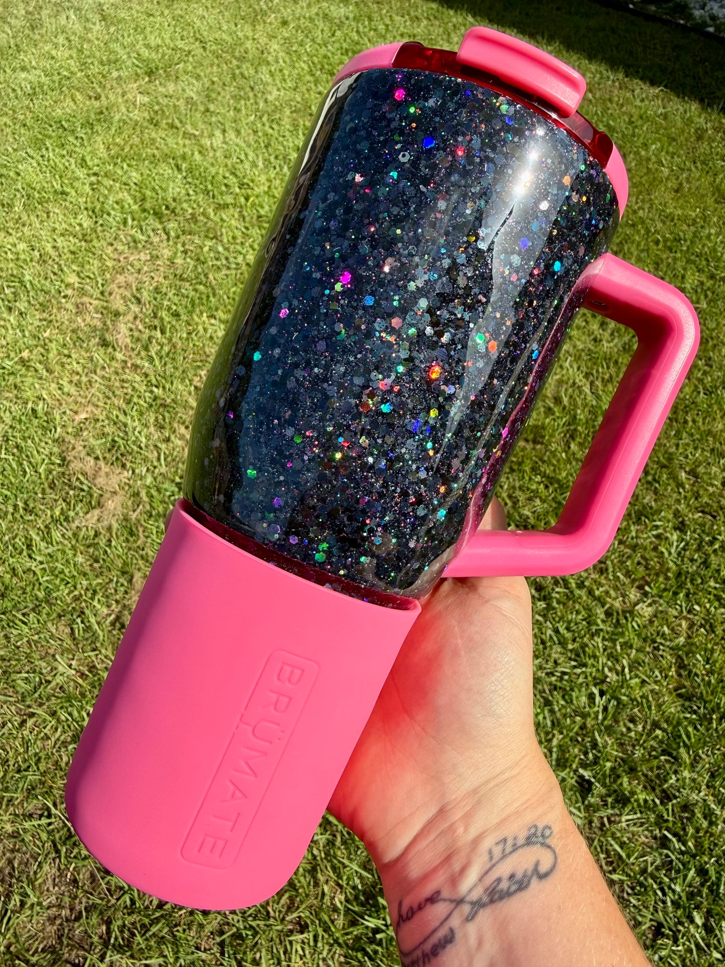 Brumate Neon Pink and Black Holo Tumbler
