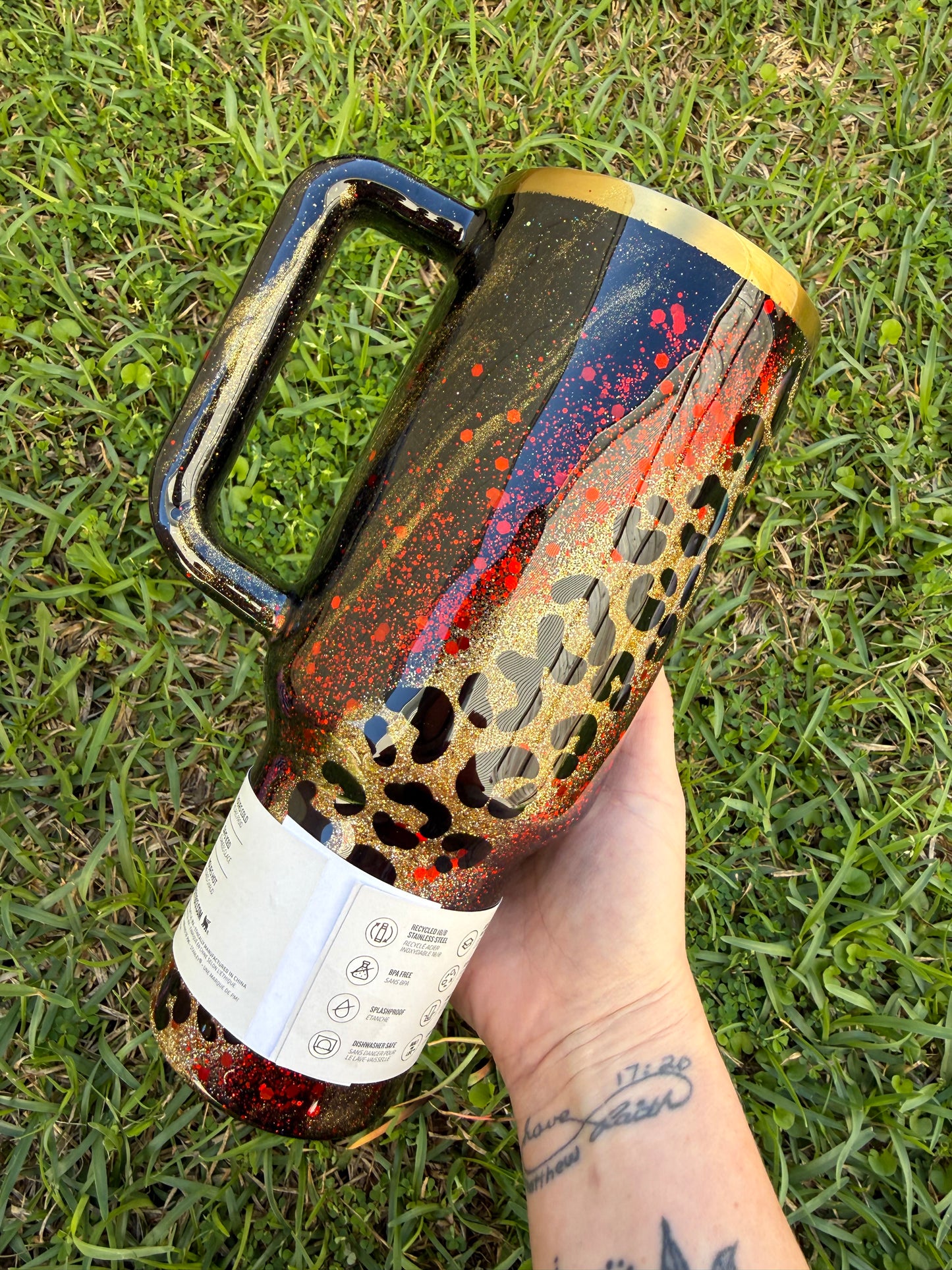 Black/Red Gold Leopard Glitter Tumbler