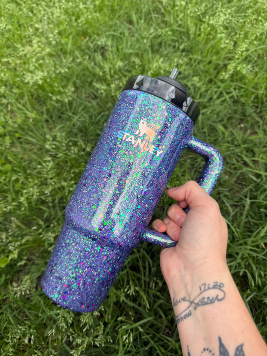 Blue Color Shift Custom Glitter Tumbler