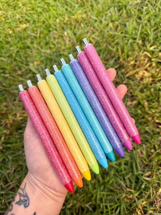 Set of 9 Rainbow Personalizable Epoxy Glitter Pens!