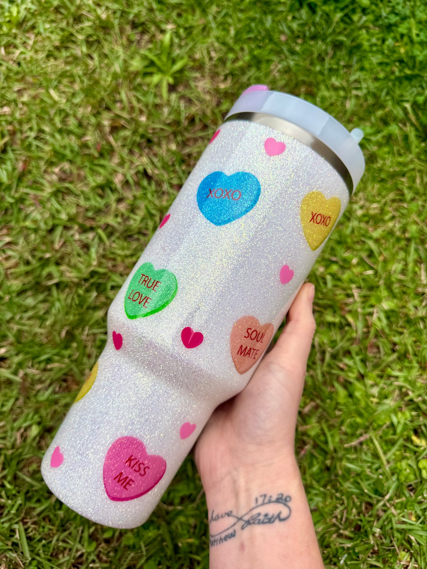 Conversation Heart Glitter Tumbler