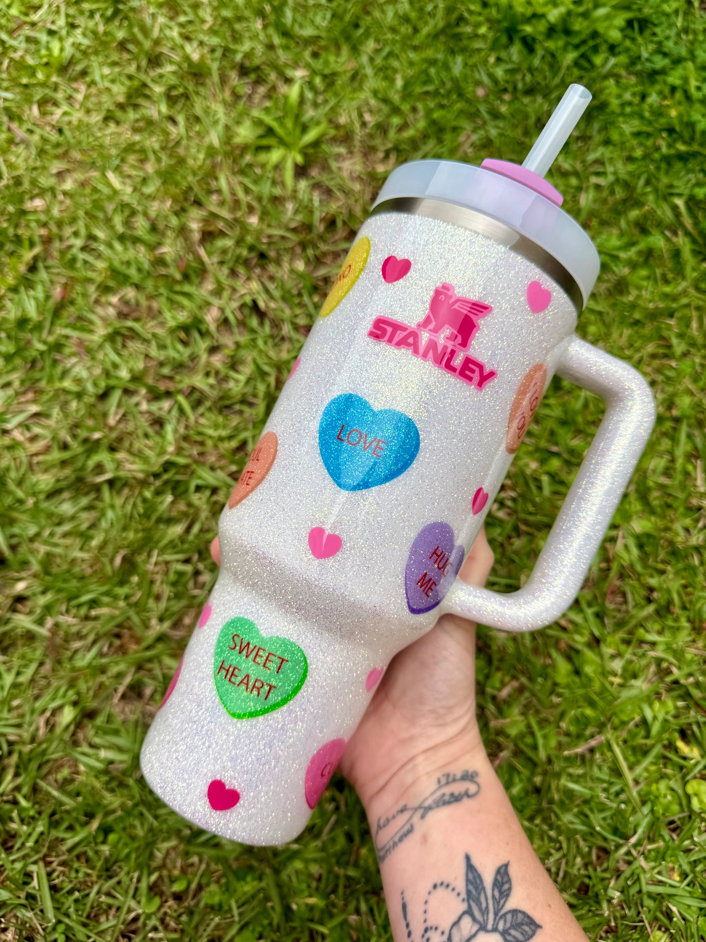 Conversation Heart Glitter Tumbler
