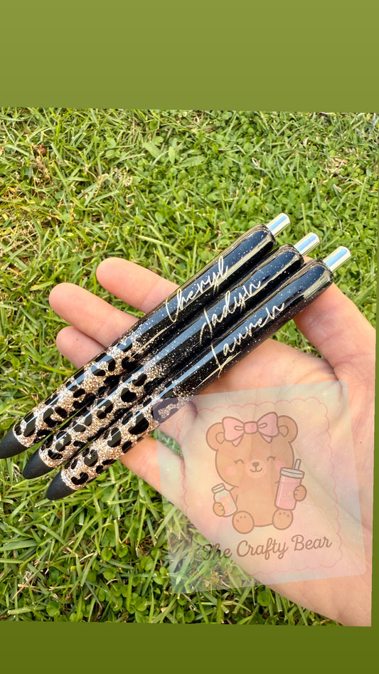 Black/Leopard Epoxy Glitter Pen