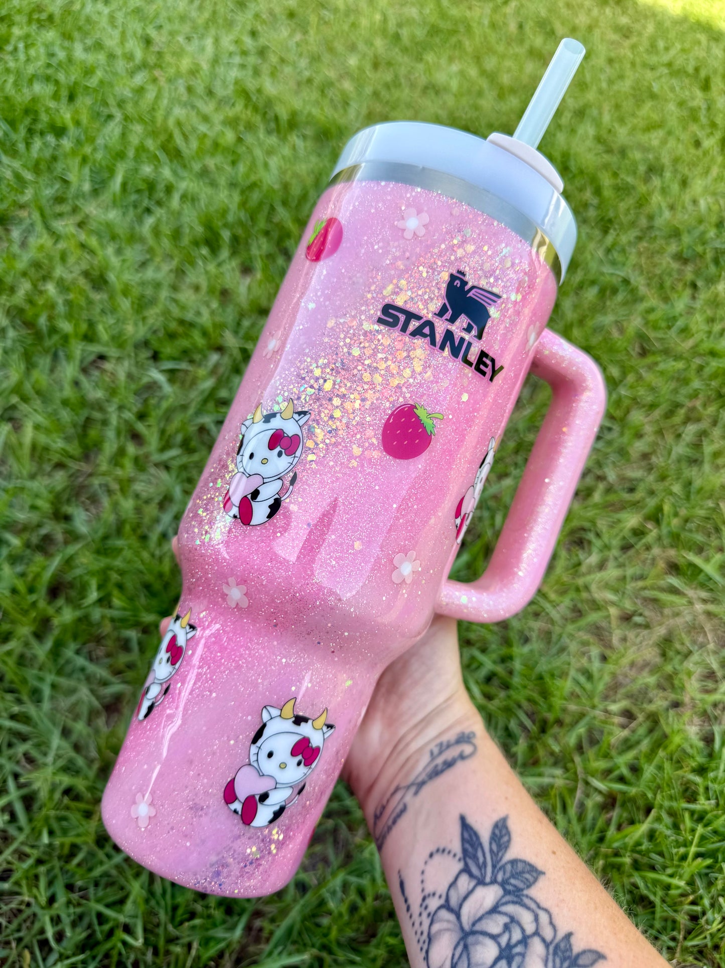Strawberry Cow Glitter Tumbler