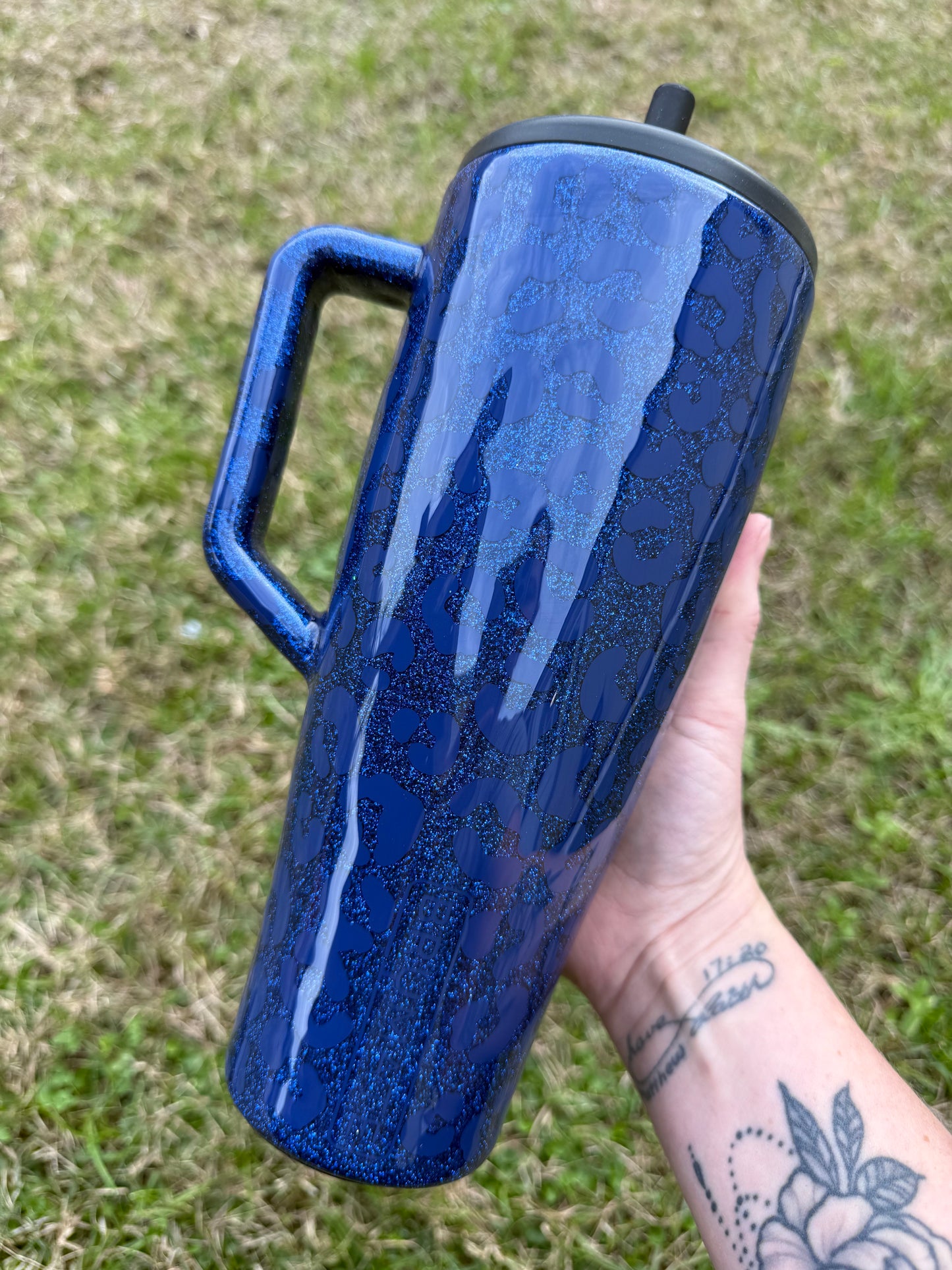 Sapphire Ghost Leopard Glitter Tumbler