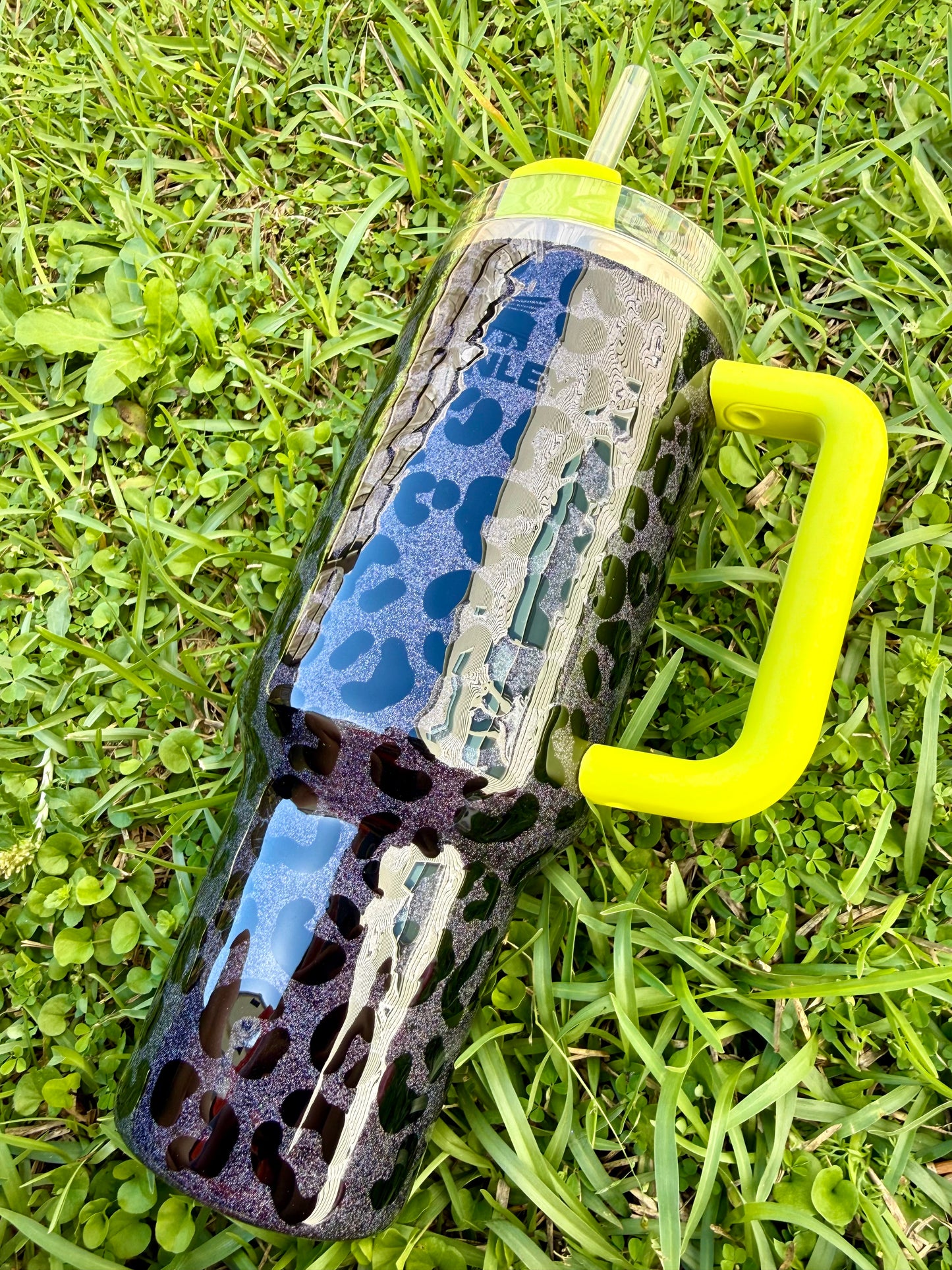 40oz Stanley Black Holographic Leopard and Neon