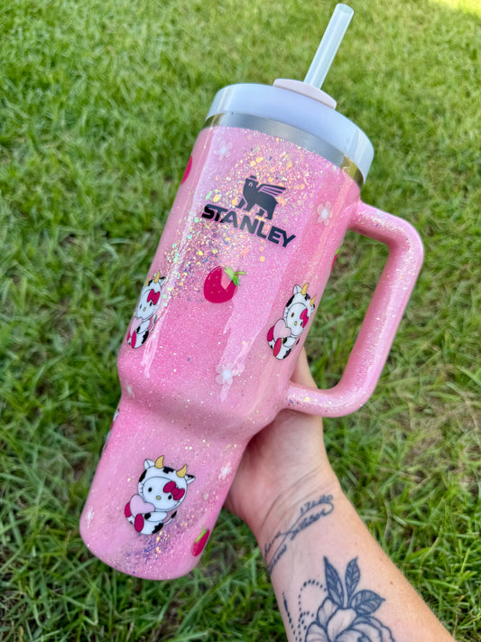Discounted! 40oz Stanley Quencher Strawberry Milk Cow Ready to Ship (read info)