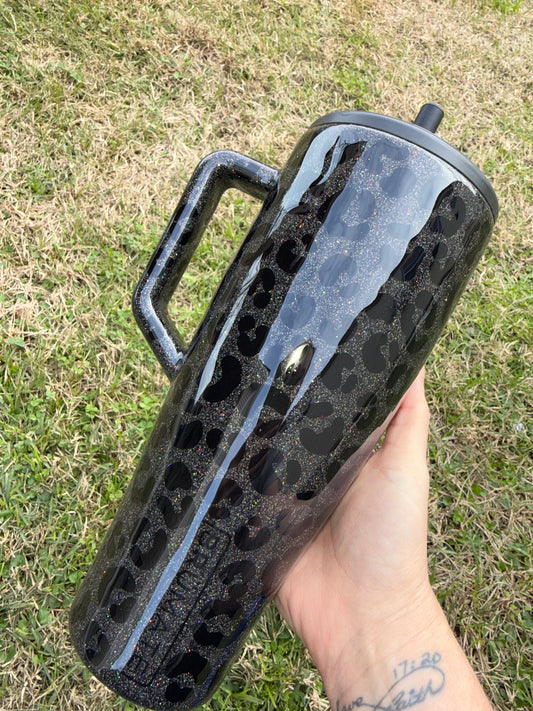 Black Holographic Ghost Leopard Glitter Tumbler