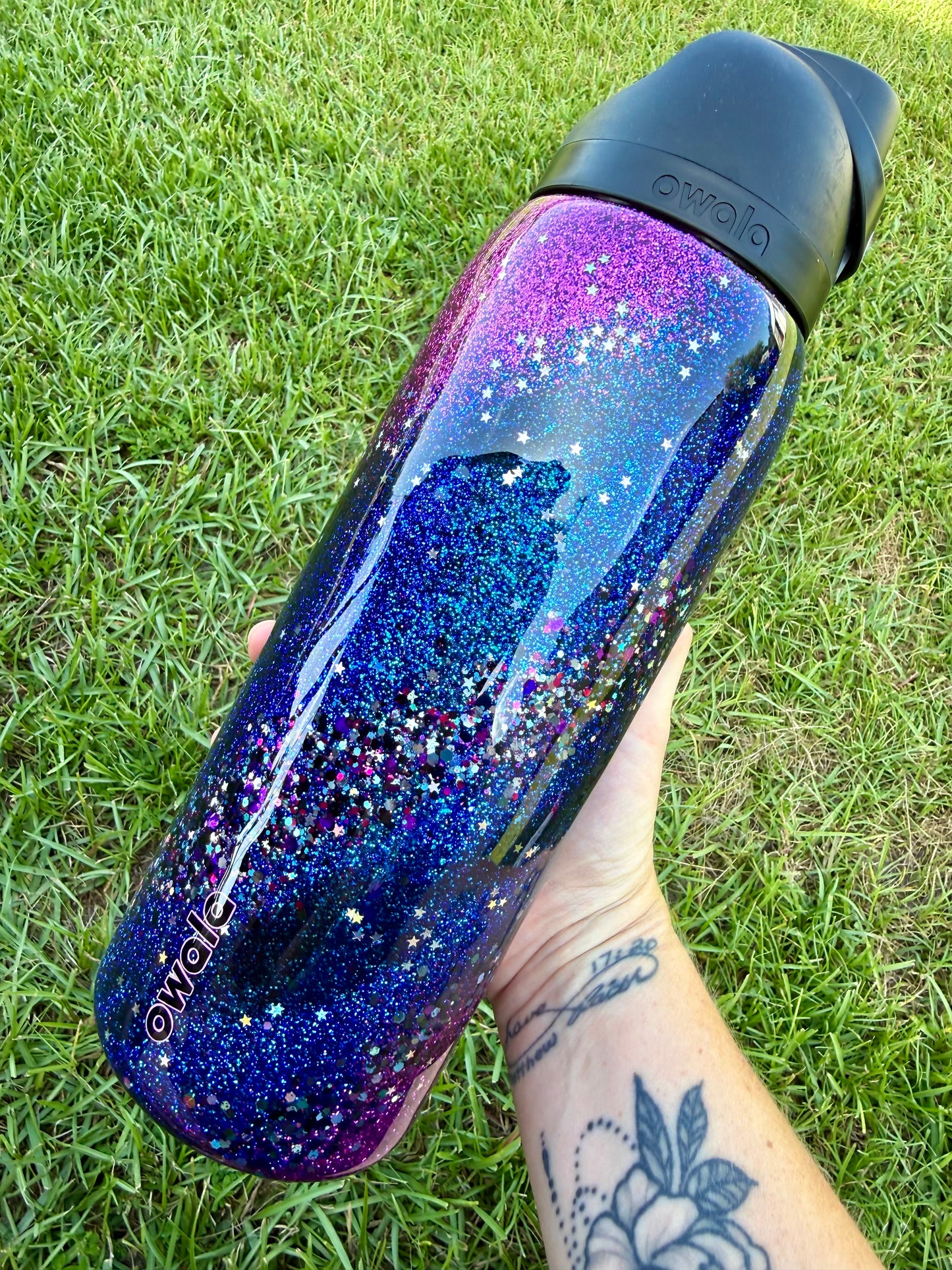 Black and Purple Star Glitter Tumbler