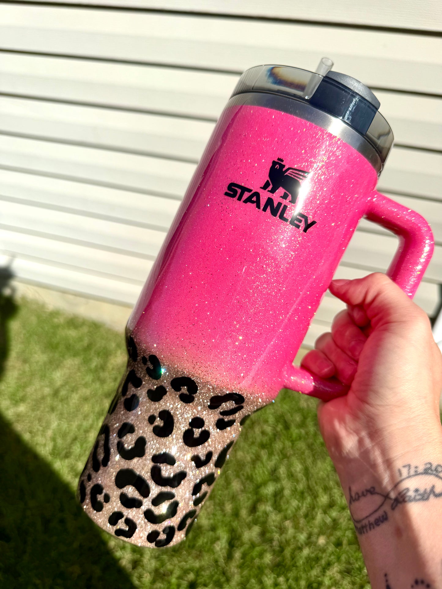 Leopard Print Custom Glitter Tumbler
