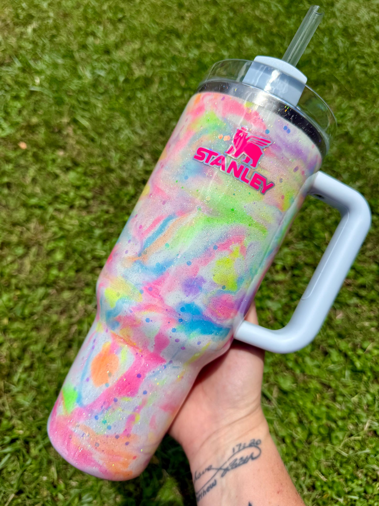 Glow In the Dark Rainbow Swirl Glitter Tumbler