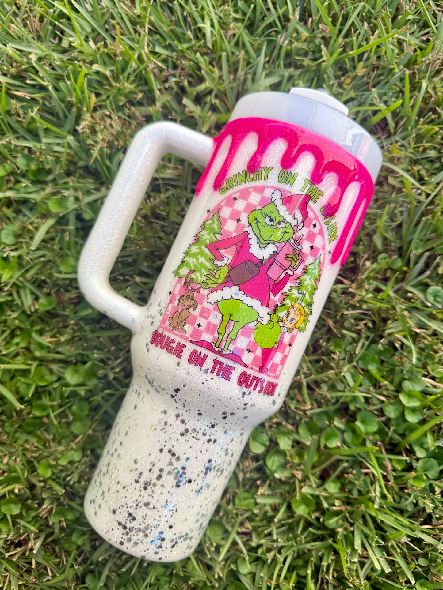 Hot Pink Holiday Drip Christmas Glitter Tumbler