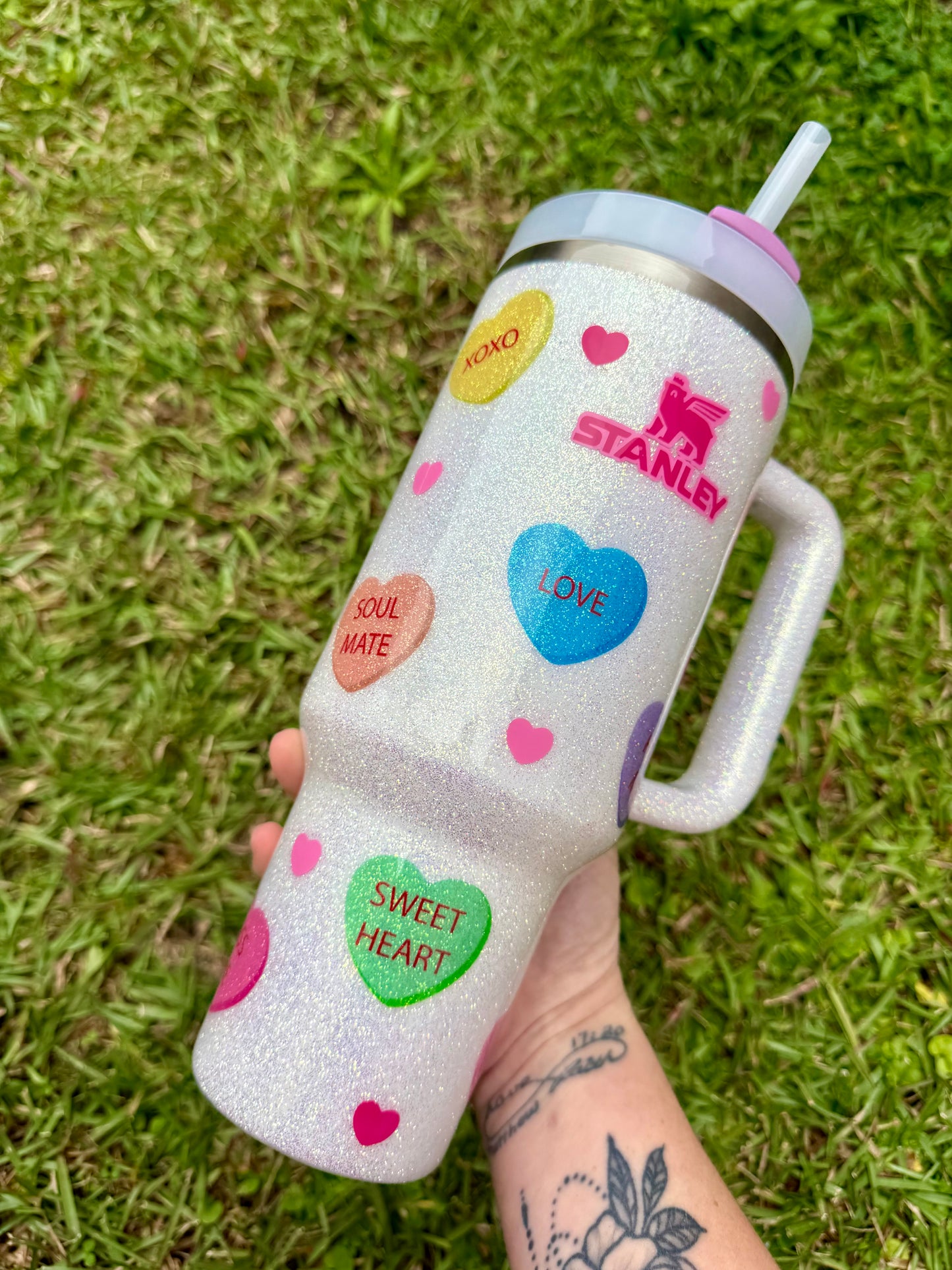 Conversation Heart Glitter Tumbler