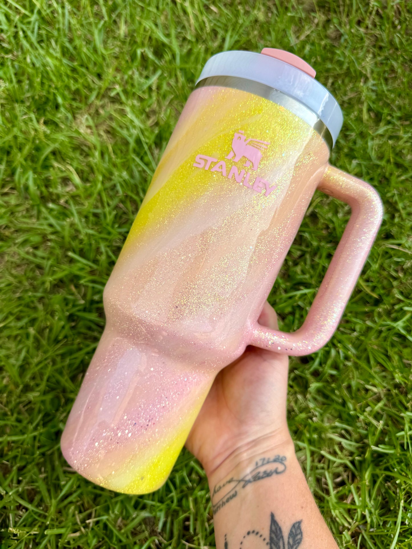 40oz Stanley Quencher Peach & Yellow Swirl Ready to Ship