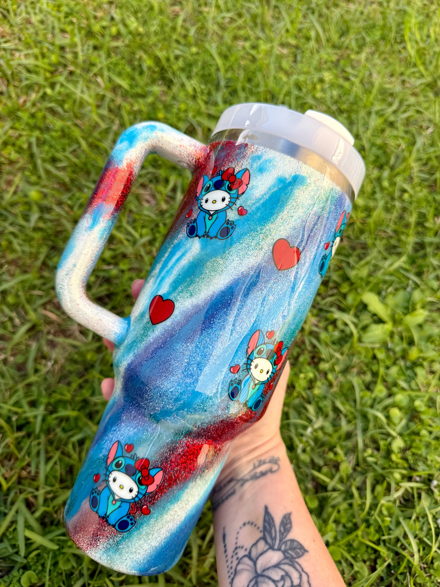 Stitch HK swirl Glitter Tumbler