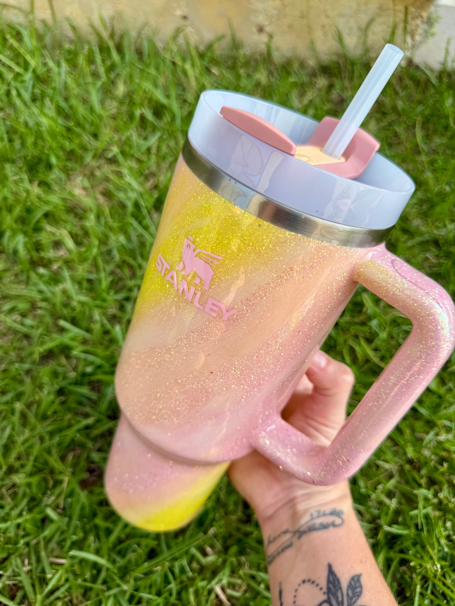 40oz Stanley Quencher Peach & Yellow Swirl Ready to Ship