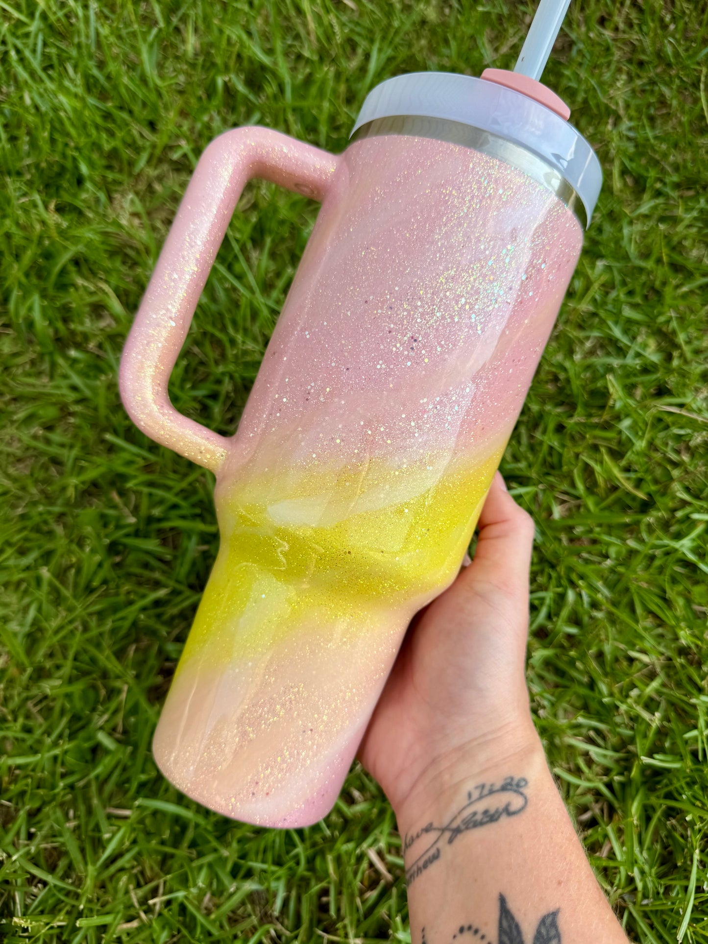 40oz Stanley Quencher Peach & Yellow Swirl Ready to Ship