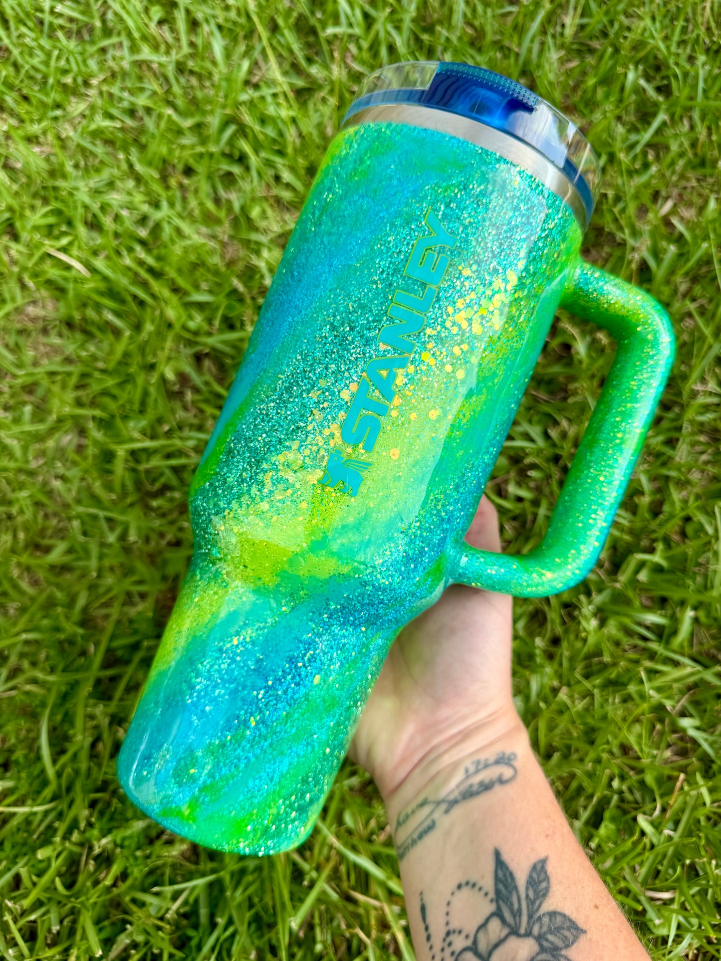 40oz Stanley Protour Lime &Aqua Swirl Ready to Ship
