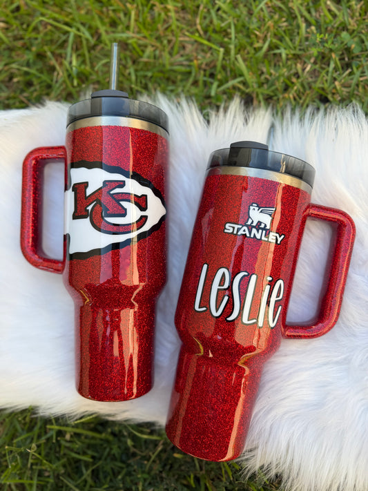 40oz Football Team Custom Glitter Tumbler
