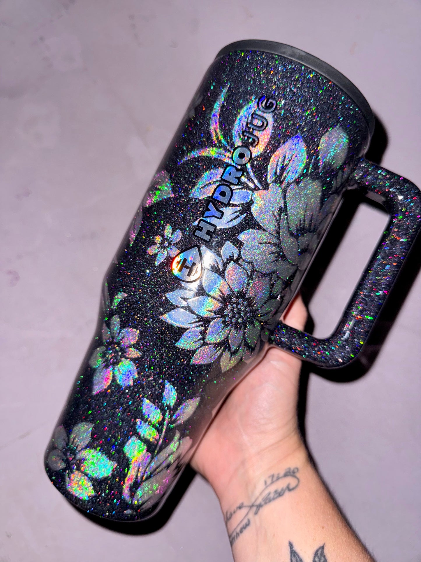 Black and Silver Holographic Glitter Tumbler