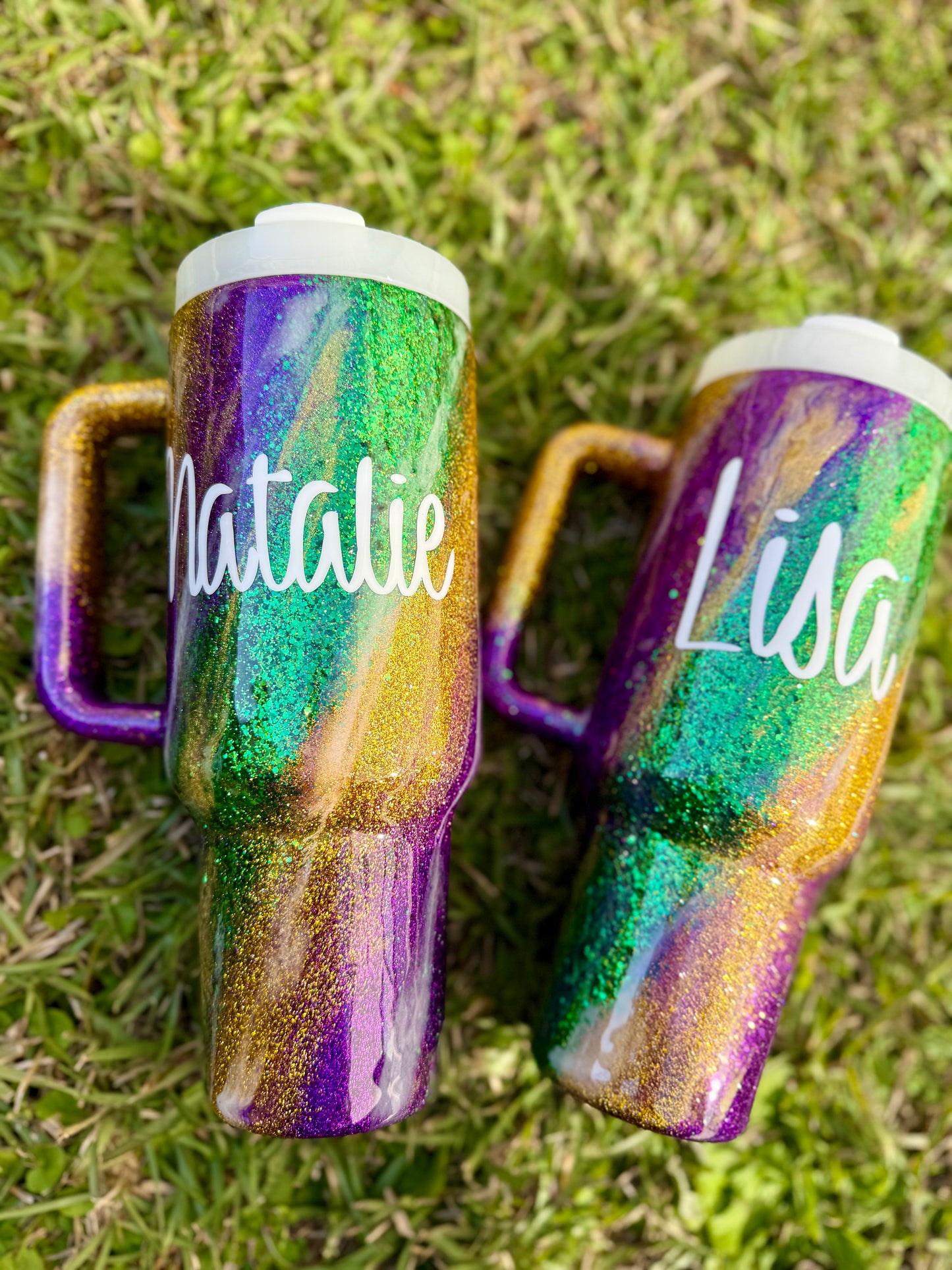 Mardi Gras Swirl Glitter Tumbler