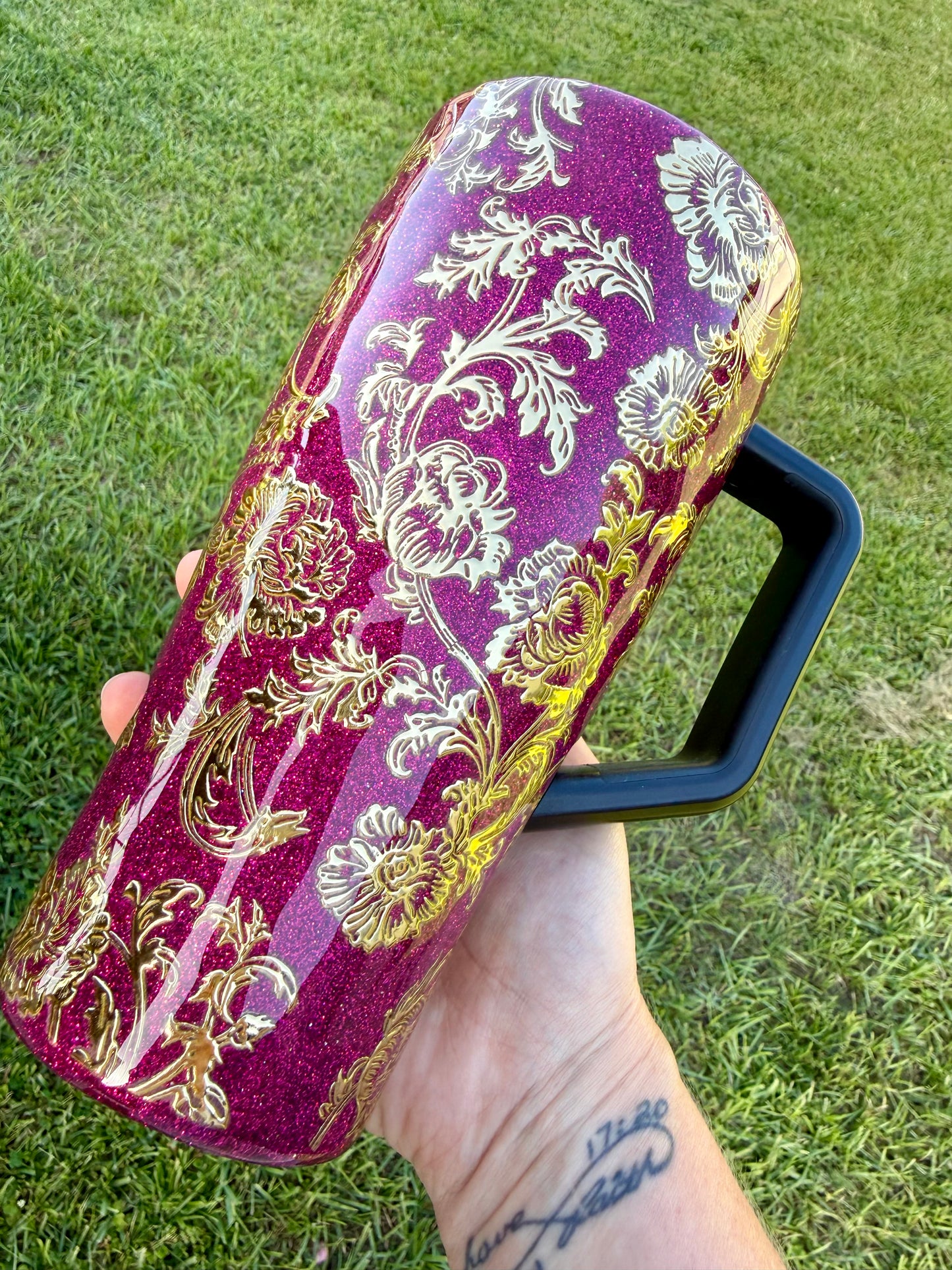 Metallic Gold Brocade Glitter Tumbler (you choose glitter base color!)