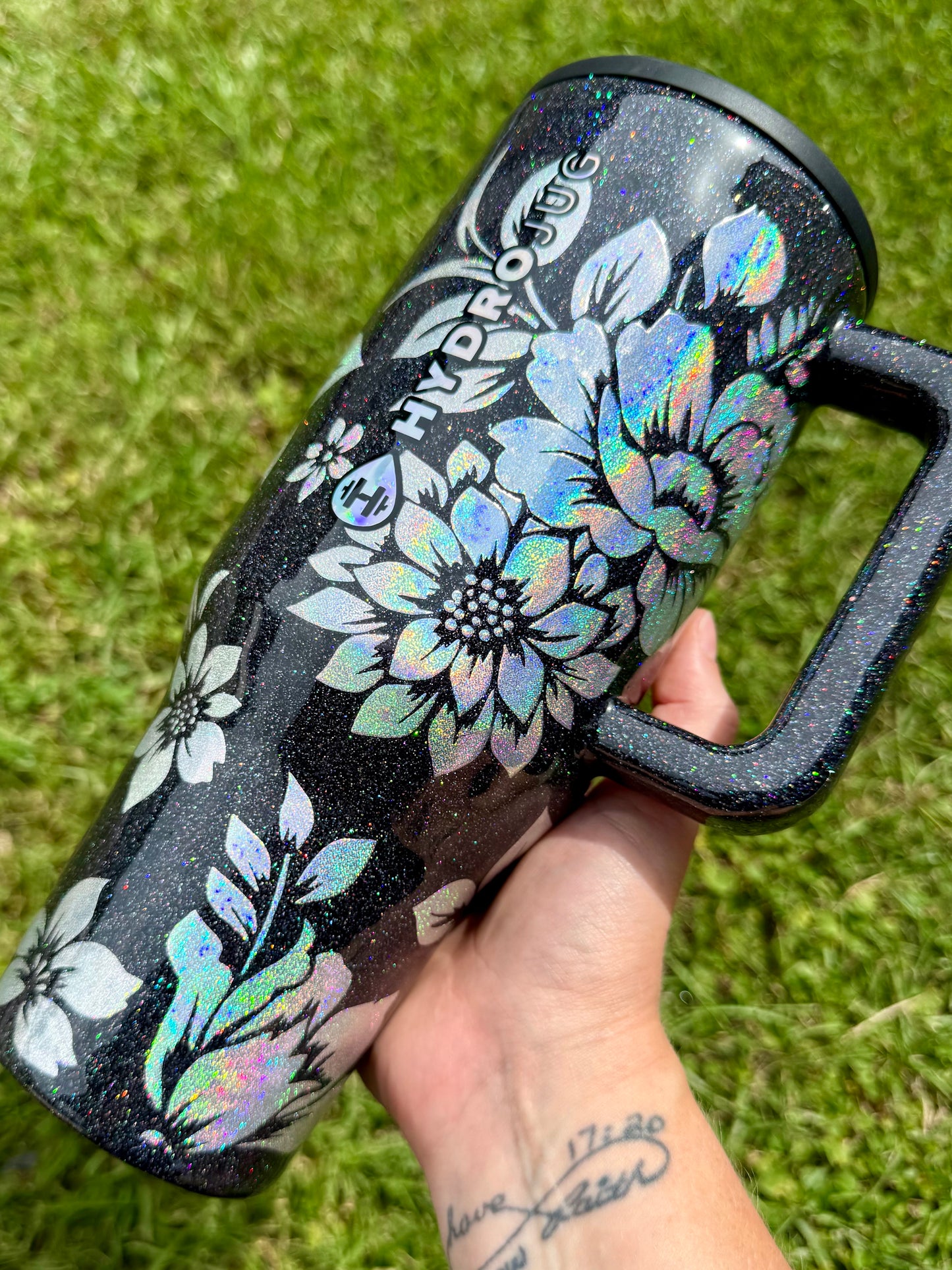 Black and Silver Holographic Glitter Tumbler
