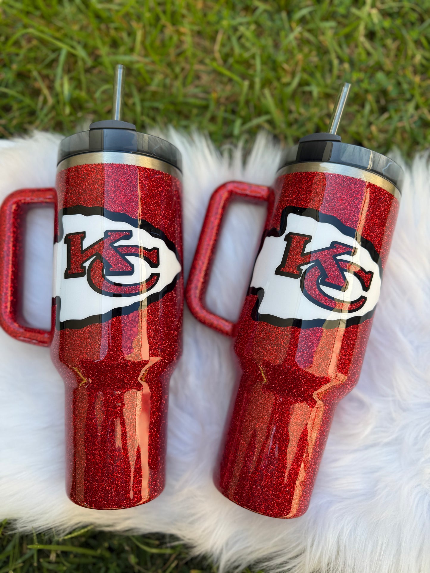 40oz Football Team Custom Glitter Tumbler