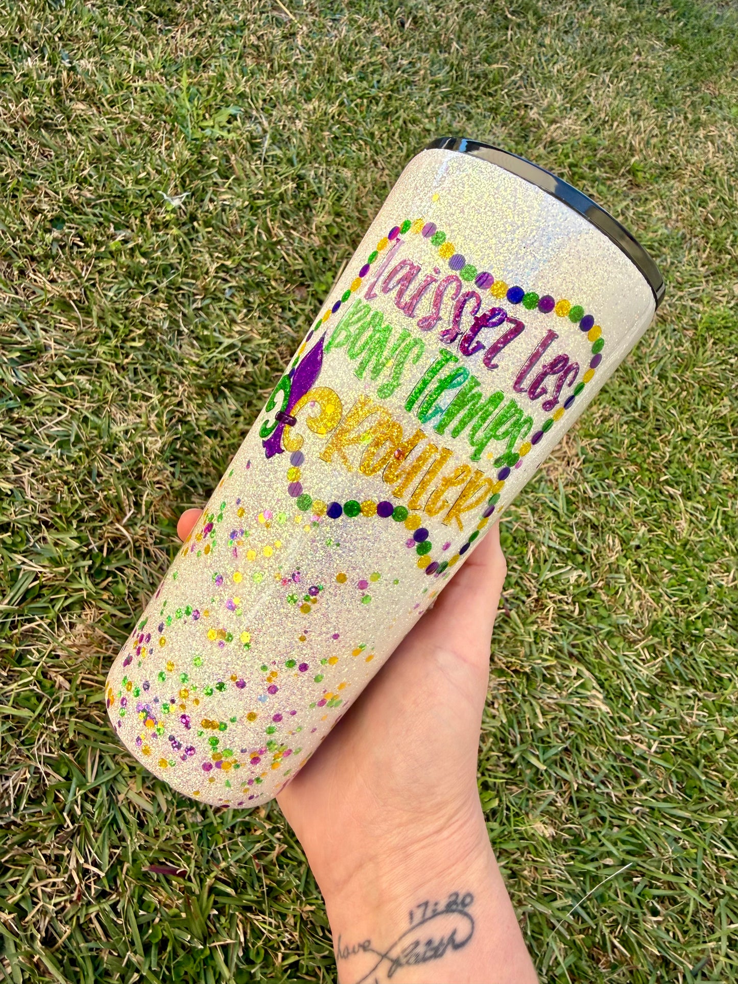 Confetti Mardi Gras Glitter Tumbler