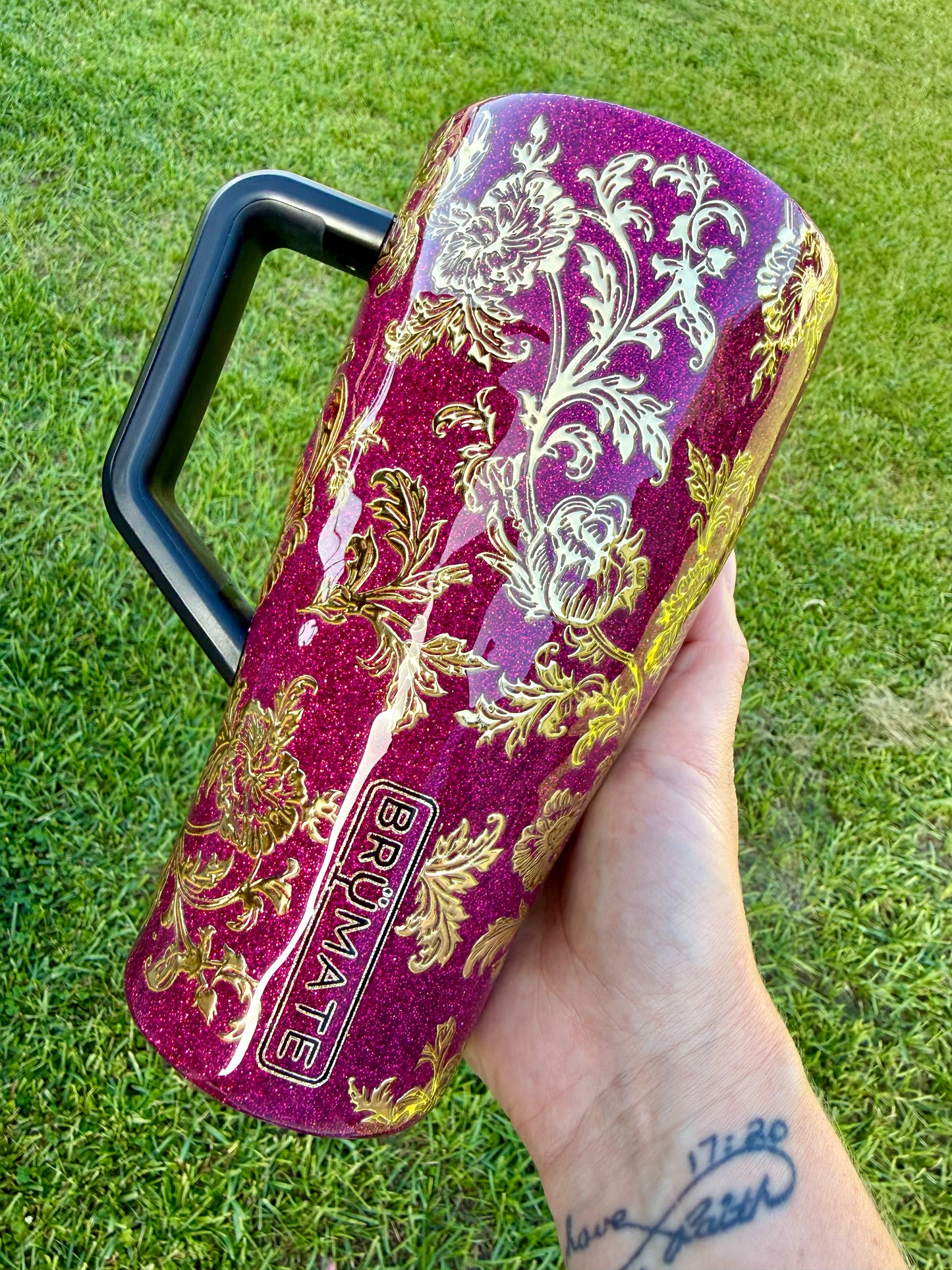 Metallic Gold Brocade Glitter Tumbler (you choose glitter base color!)