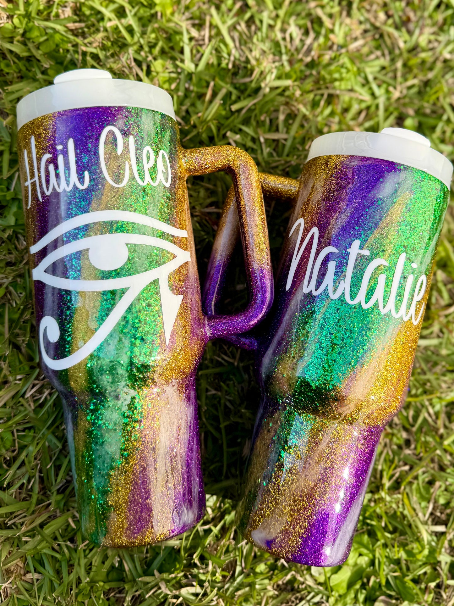 Mardi Gras Swirl Glitter Tumbler