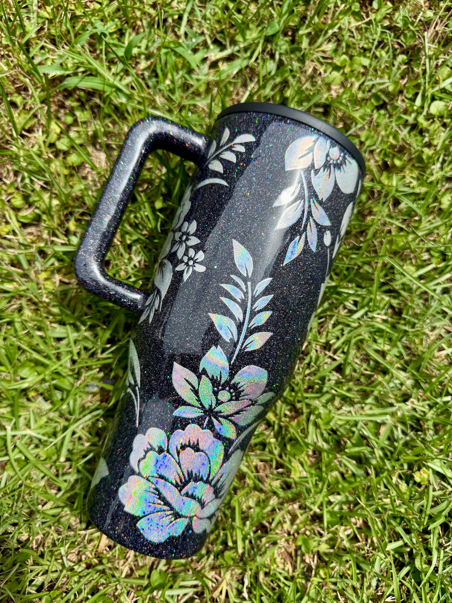 Black and Silver Holographic Glitter Tumbler