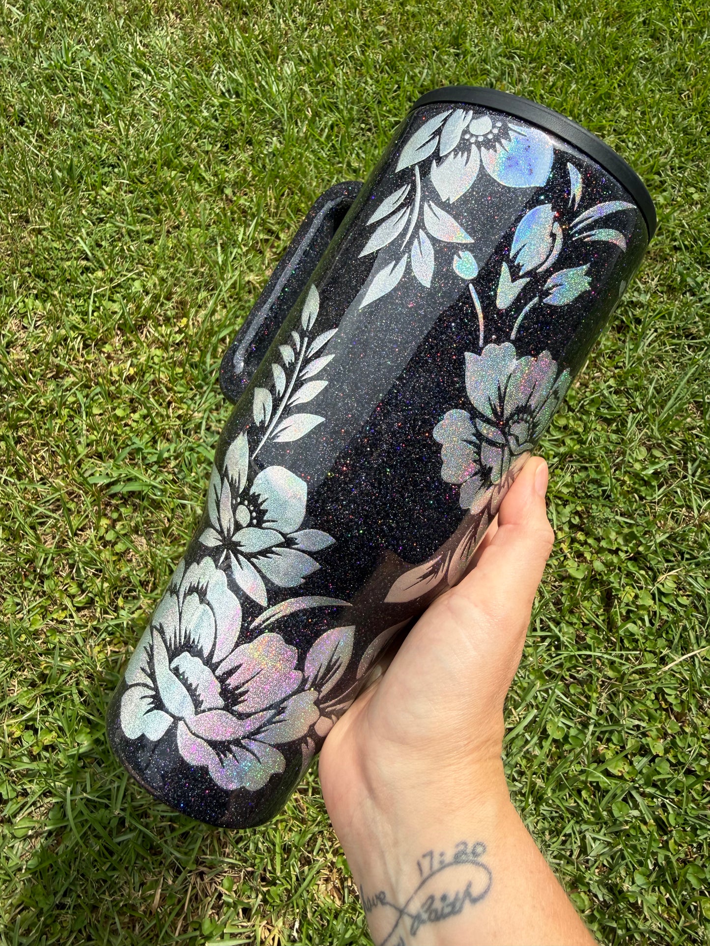 Black and Silver Holographic Glitter Tumbler