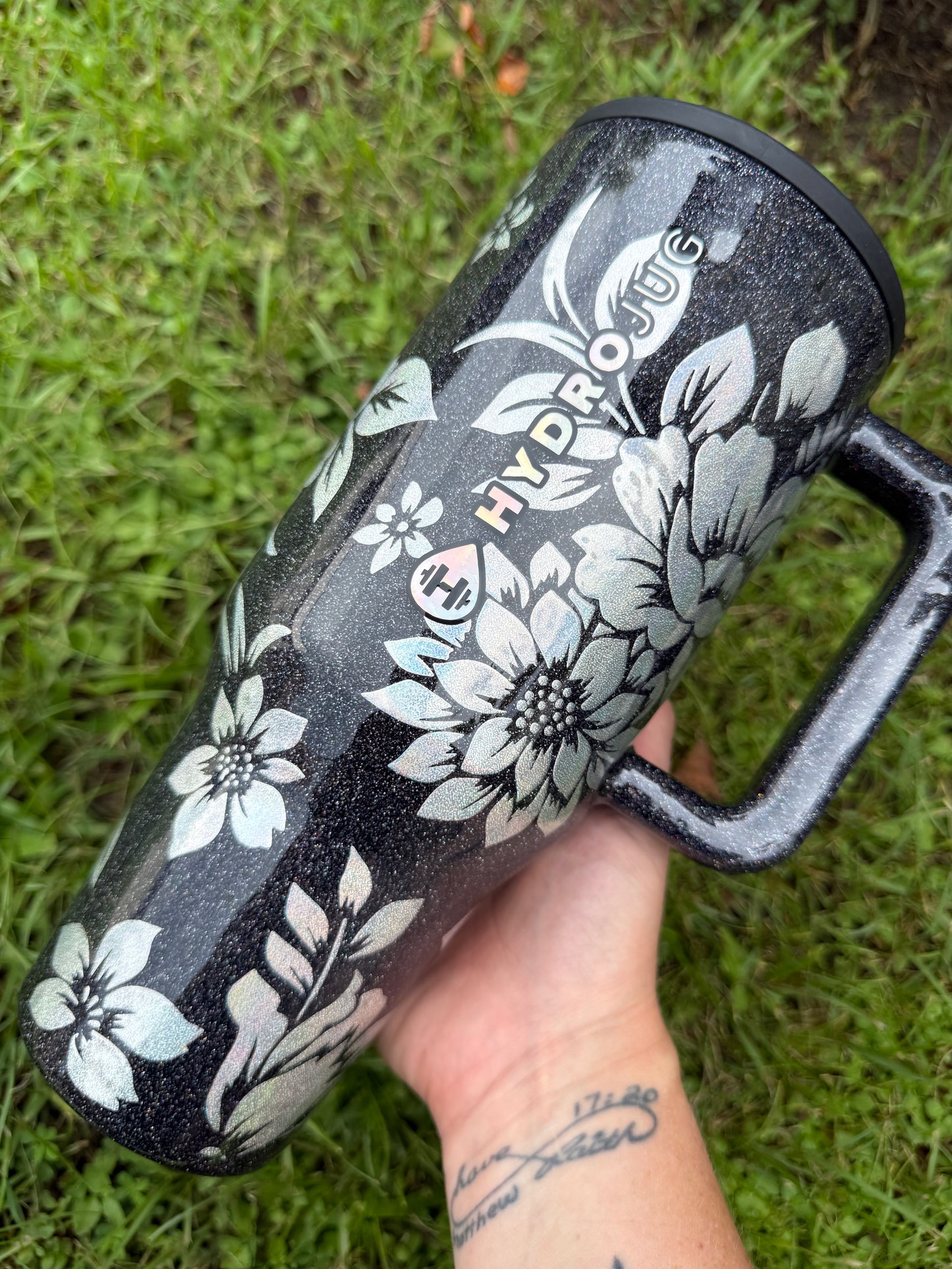 Black and Silver Holographic Glitter Tumbler