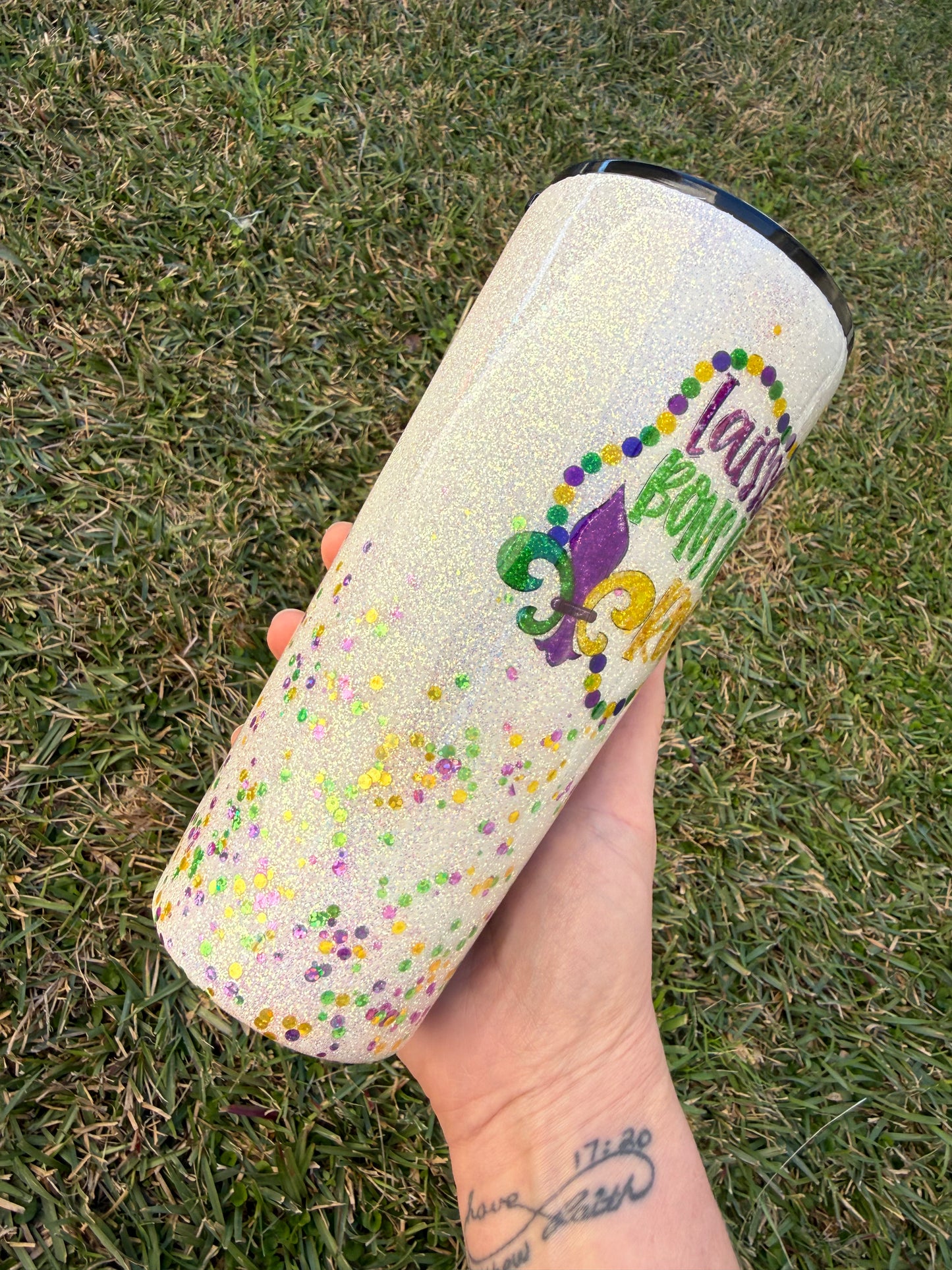 Confetti Mardi Gras Glitter Tumbler