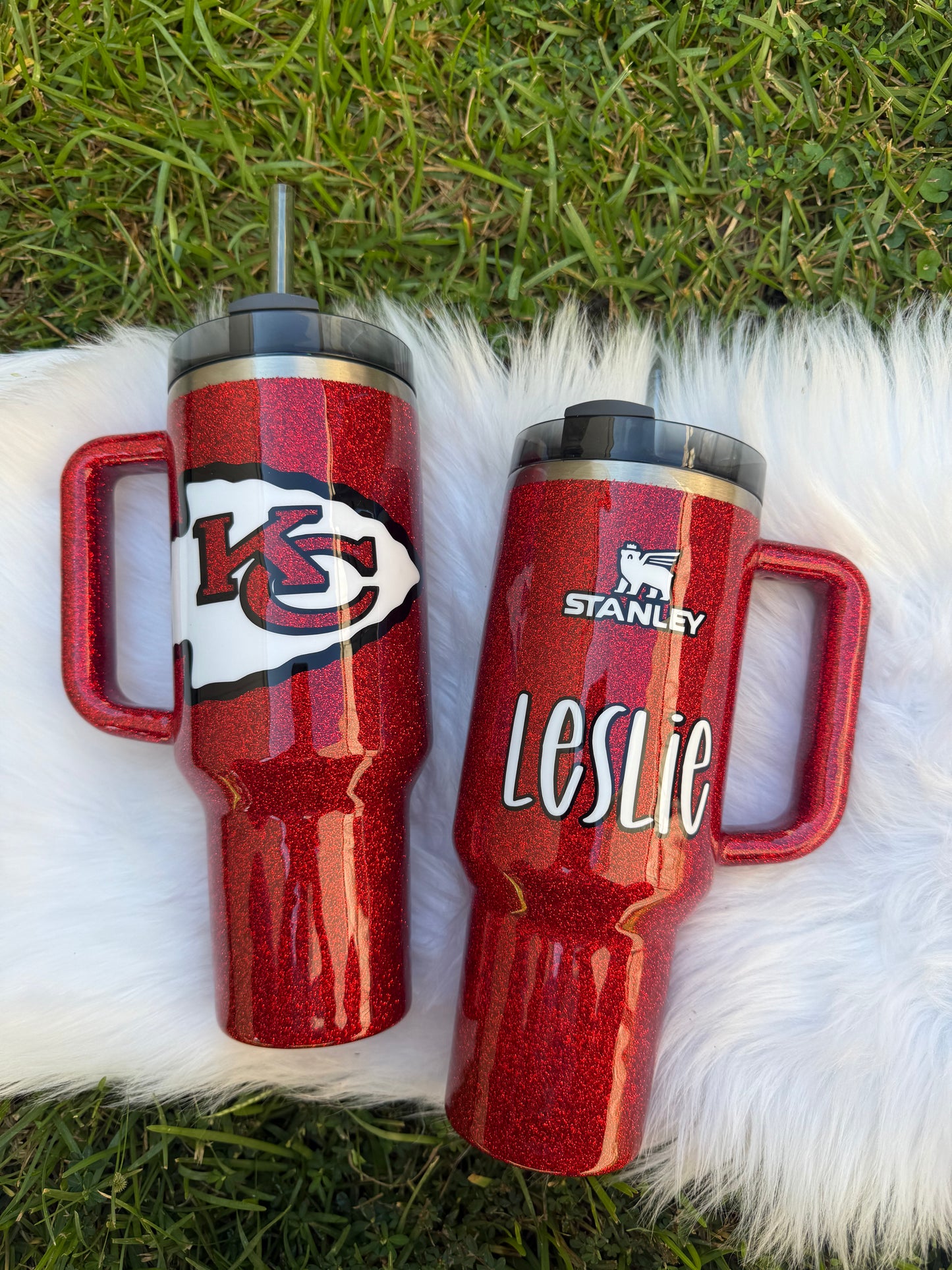40oz Football Team Custom Glitter Tumbler