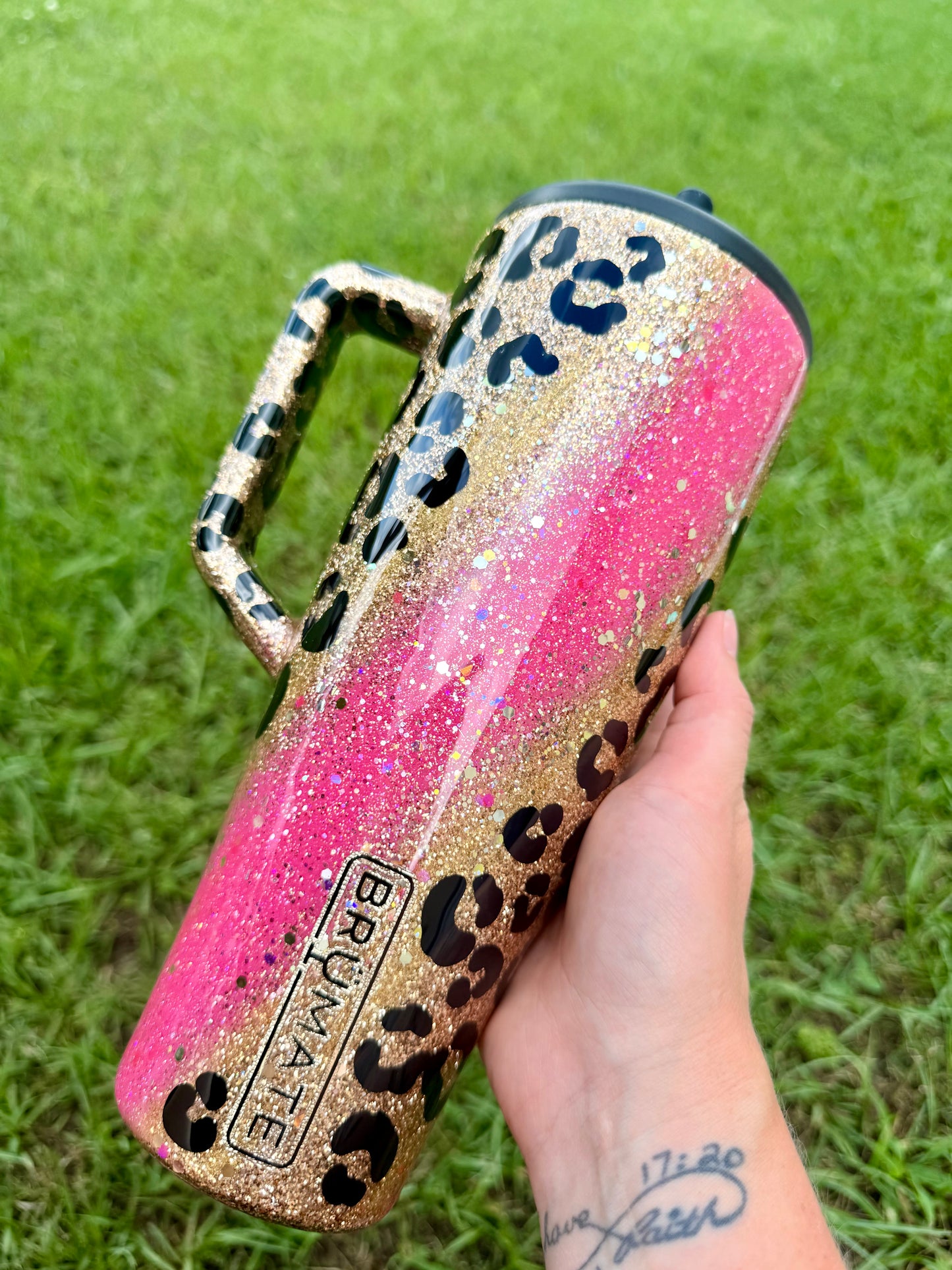 Hot Pink/Leopard Swirl Glitter Tumbler