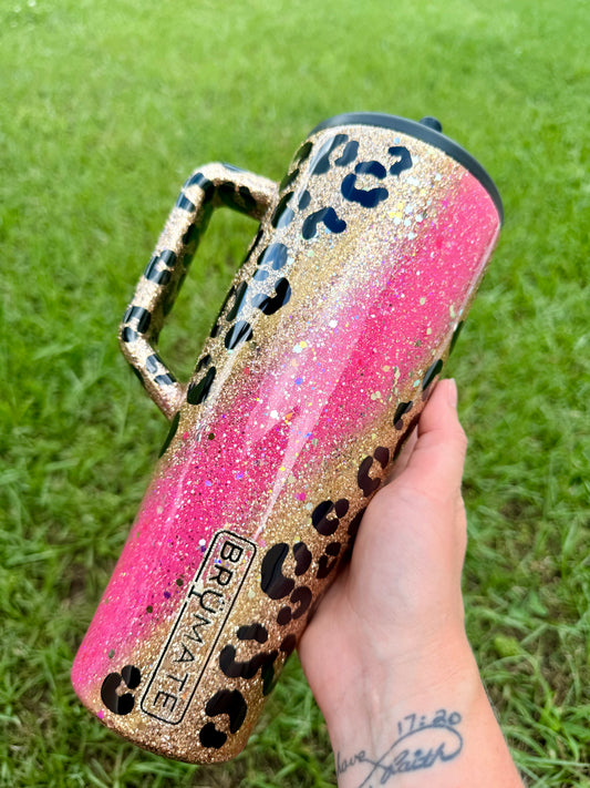 Hot Pink/Leopard Swirl Glitter Tumbler