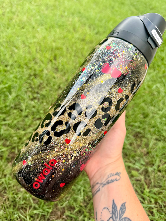 Black and Gold Cherry Glitter Tumbler