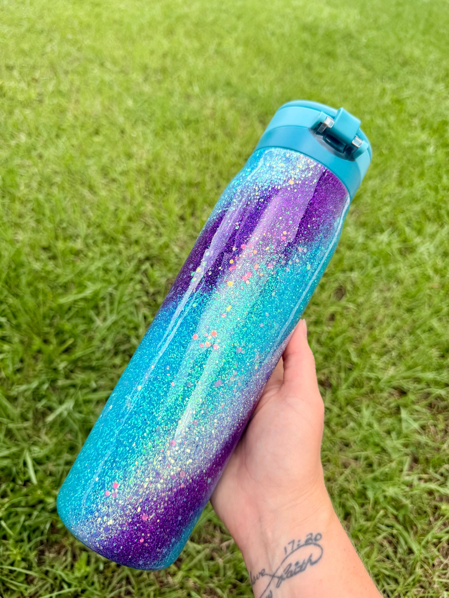 Blue& Purple Opal Swirl Glitter Tumbler