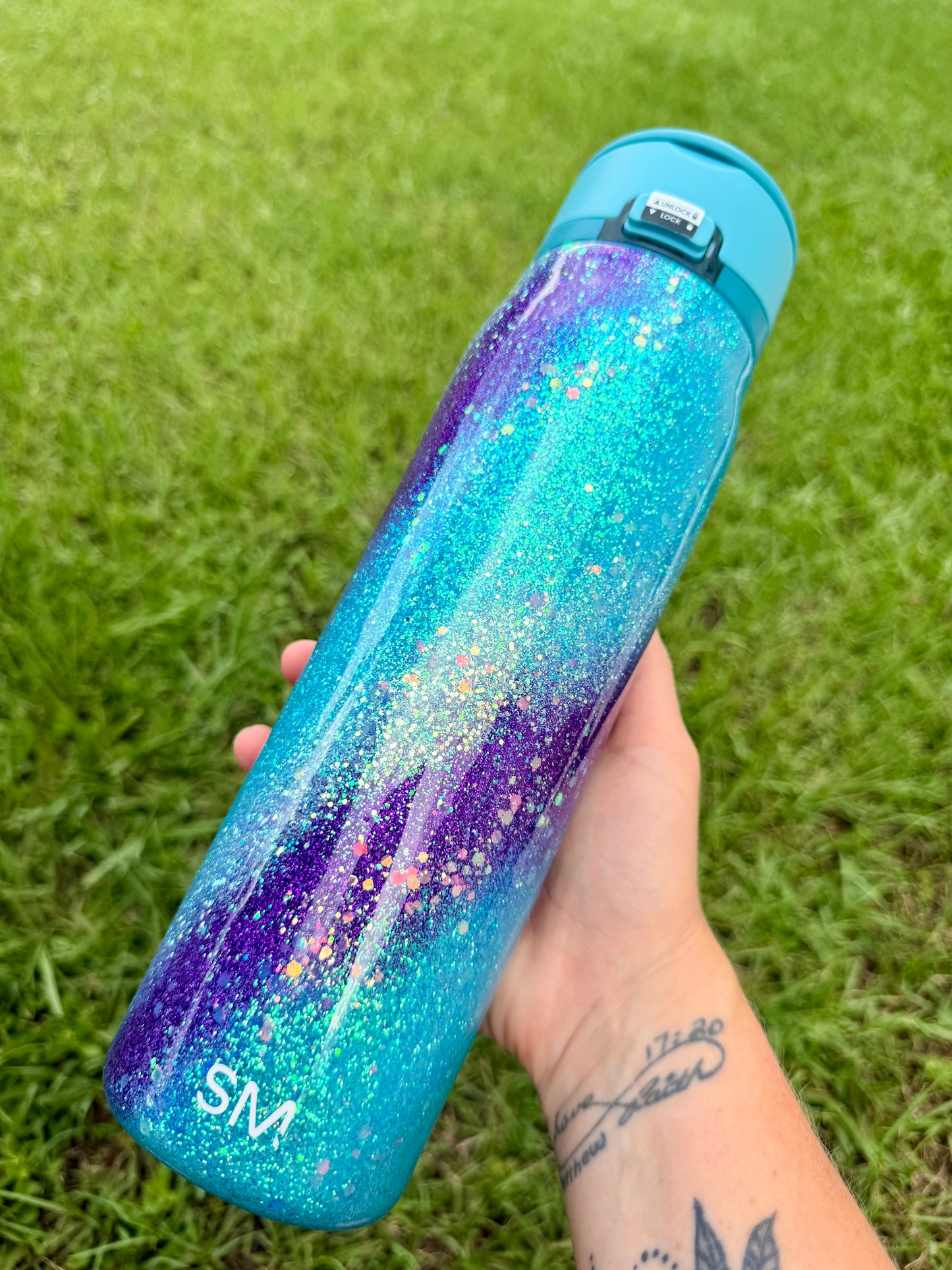 Blue& Purple Opal Swirl Glitter Tumbler