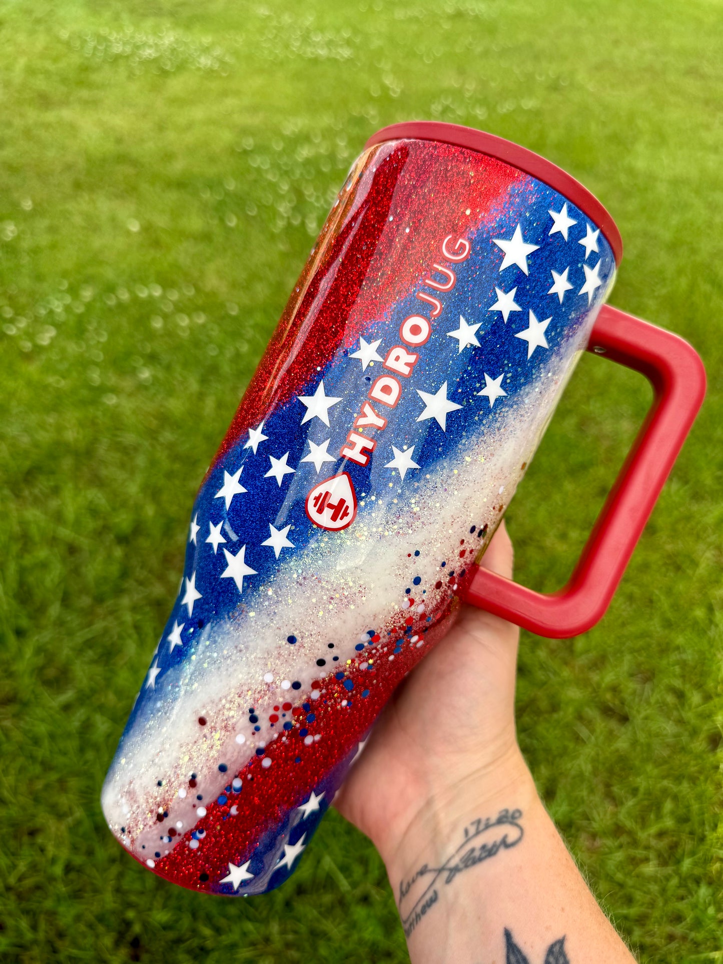 Patriotic Swirl Glitter Tumbler *made to order *