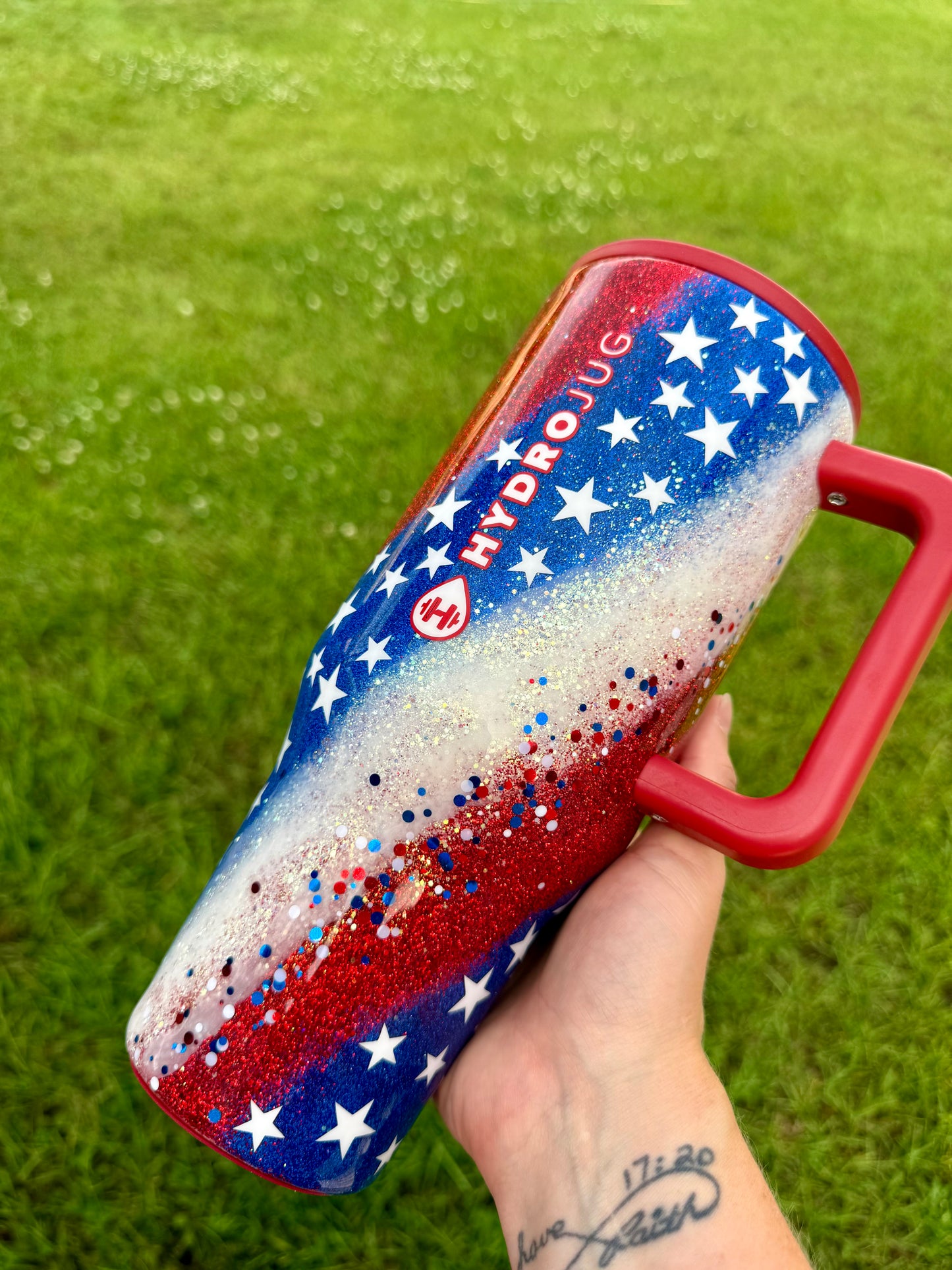 Patriotic Swirl Glitter Tumbler *made to order *