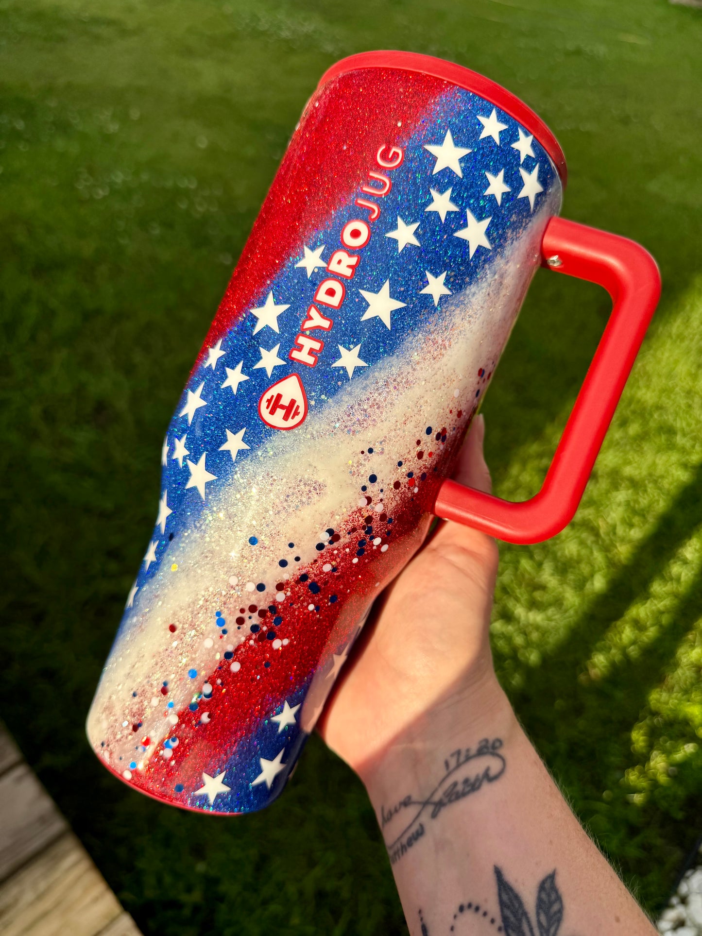 Patriotic Swirl Glitter Tumbler *made to order *
