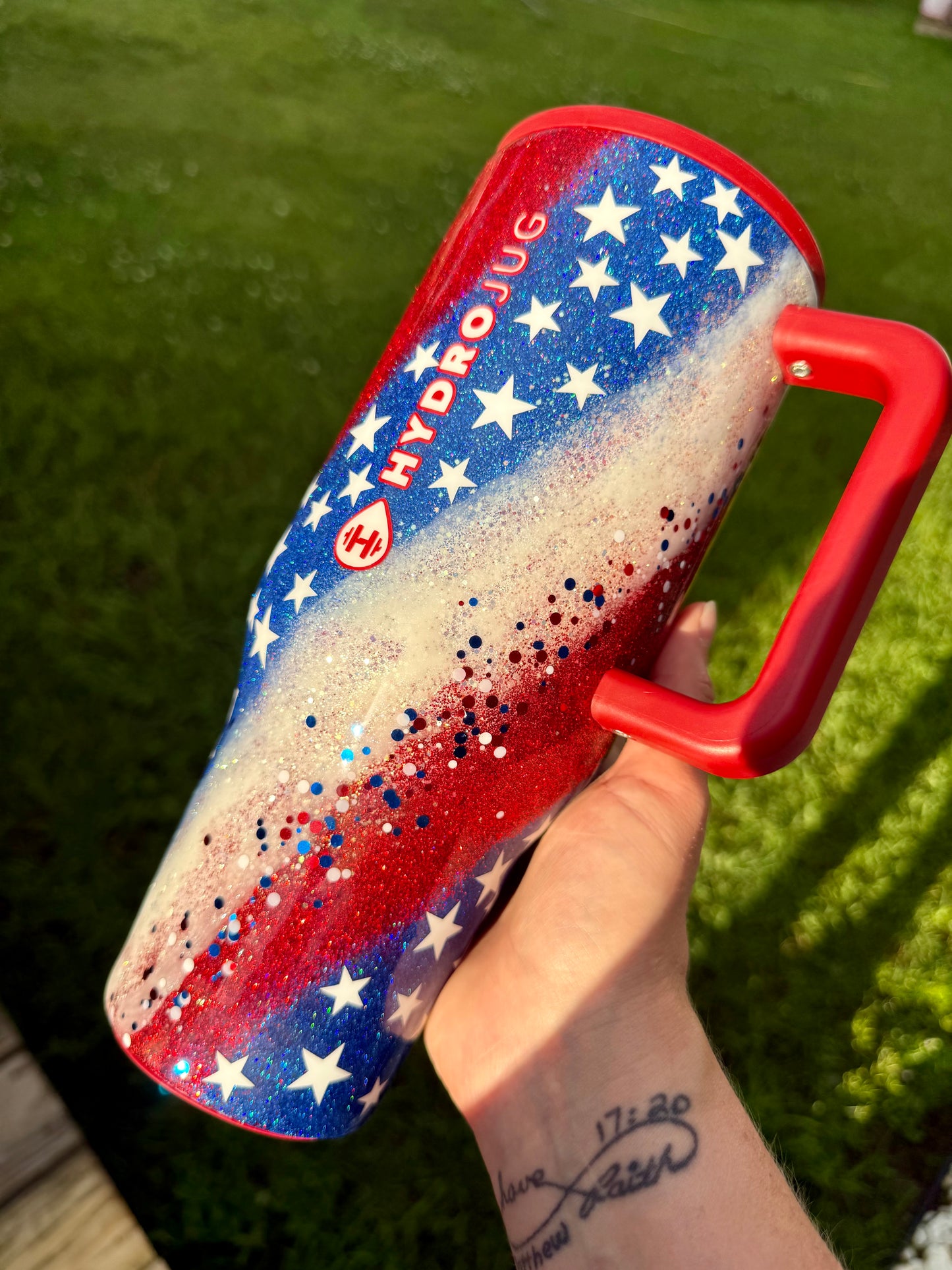 Patriotic Swirl Glitter Tumbler *made to order *